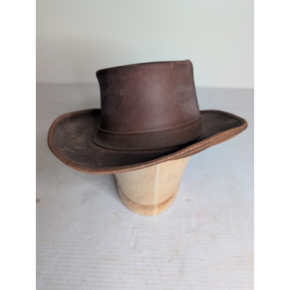 Vtg United Hatters Brown Leather Cowboy Hat Size Med Western Retro Style